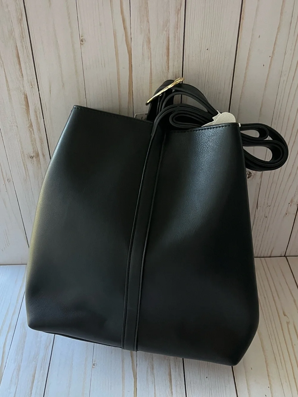 Old Navy Black Faux-Leather Tote with Adjustable Strap